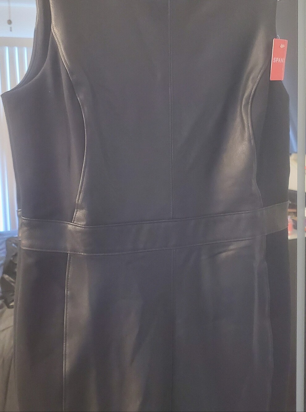 SPANX NWT Leather Like Mixed Media Combo Bodycon Pencil Dress Size M - Picture 5 of 8